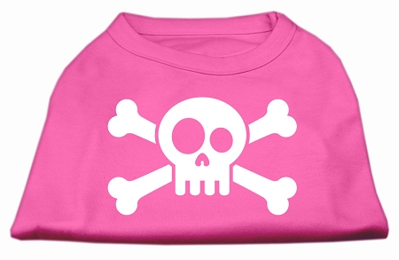 Skull Crossbone Screen Print Shirt Bright Pink Lg